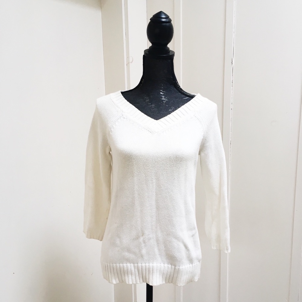 DKNY Cotton Knit 3/4 Sleeve Sweater